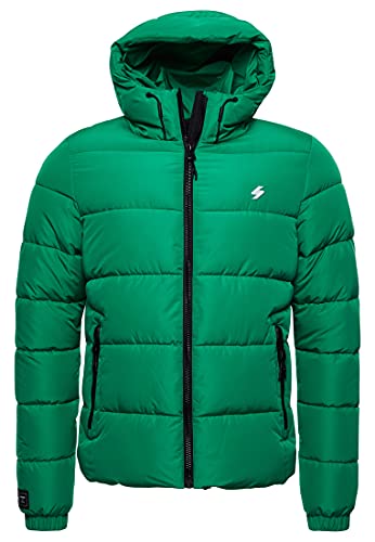 Superdry Mens Hooded Sports Puffer Jacket, Oregon Green, M