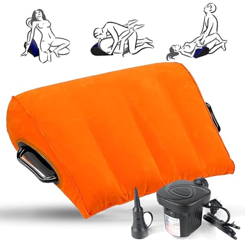 Fuqmie Pillow, Fuqmie Wedge Pillow Inflatable Cushion, Inflatable Wedge Pillow, Sex Pillow Wedge, Adult Pillows For Intimacy for Leg Raises Bed Use,Quick Inflation Deflating (Electric-EU,Orange)