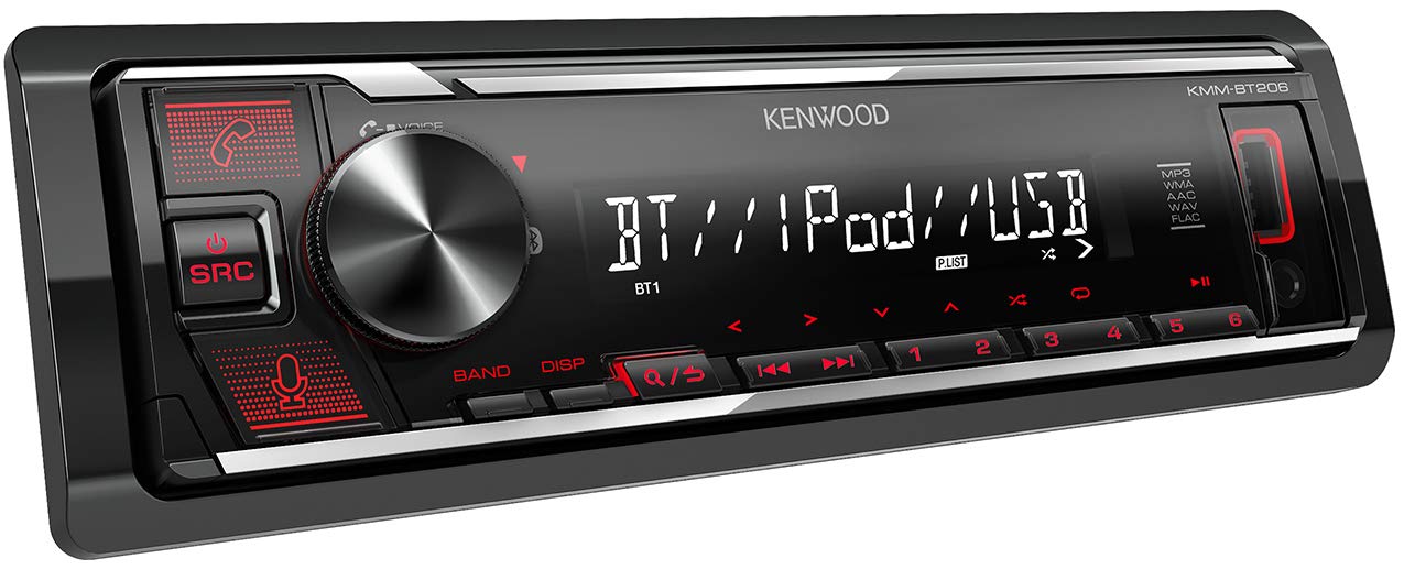 Kenwood KMM-BT206 USB-Autoradio mit BT-Freisprecheinrichtung (Alexa Built-in, Hochleistungstuner, Soundprozessor, USB, AUX, Spotify Control, 4 x 50 Watt, Tastenbeleuchtung rot)