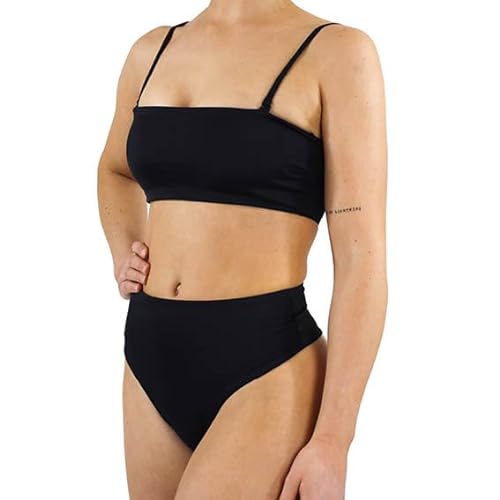 MYLILY Bikini Damen Bandeau Set | Bandeau Bikini Damen Trägerlos | Bademode Damen | Bikini Brazilian und Bandeau schwarz (XL)