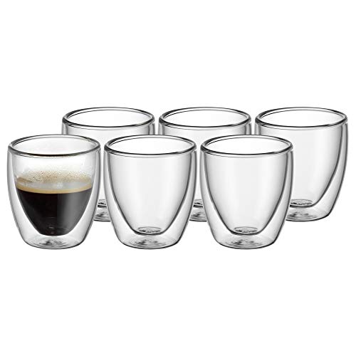 WMF Kult doppelwandige Espressotassen Glas Set 6-teilig, doppelwandige Gläser 80ml, Schwebeeffekt, Thermogläser, hitzebeständiges Espresso Glas