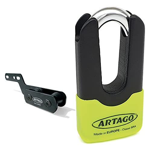 Artago 69X2 Anti-Diebstahl-Vorhängeschloss für Yamaha MT-07, Doppelverschluss mit 14 mm Durchmesser, Sold Secure Gold, ART4, Neongelb