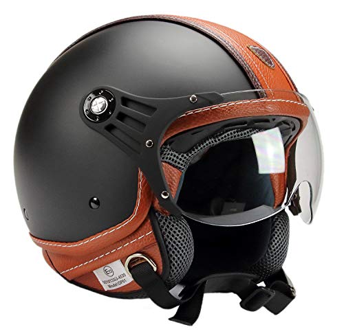 BNO 0P01-PL26 Jethelm Matt + Kunstleder, Motorradhelm, Schutzhelm Helm in der Größe M