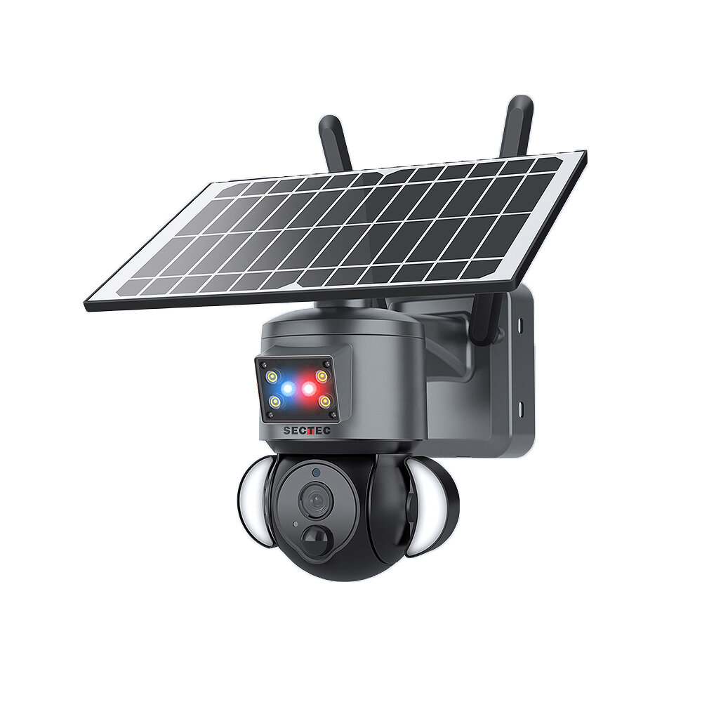 SECTEC Solar-WLAN-Kamera 3MP HD Farbnachtsicht PIR Menschenerkennung Zwei-Wege-Audio IP65 Wasserdichte solarbetriebene Ü