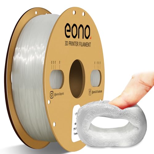 EONO 95A TPU Filament 1,75 mm, Flexibles Weiches TPU Filament 1 kg (2,2 lbs), Maßgenauigkeit +/- 0,04 mm für FDM Drucker, Transparent