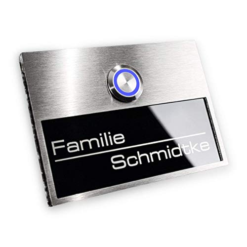 Design Edelstahl Türklingel-Platte schwarz - austauschbares Namens-schild Acrylglas - Gravur-Service & LED-Beleuchtung