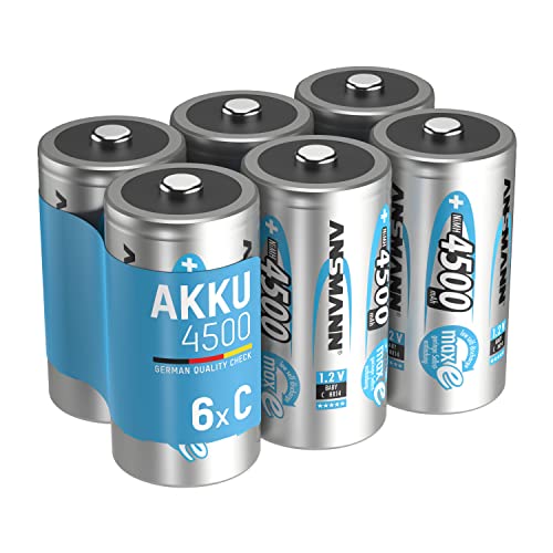 ANSMANN Akku C 4500 mAh NiMH 1,2 V (6 Stück) - Baby C Batterien wiederaufladbar, hohe Kapazität & maxE geringe Selbstentladung für hohen Strombedarf & jahrelangen Einsatz