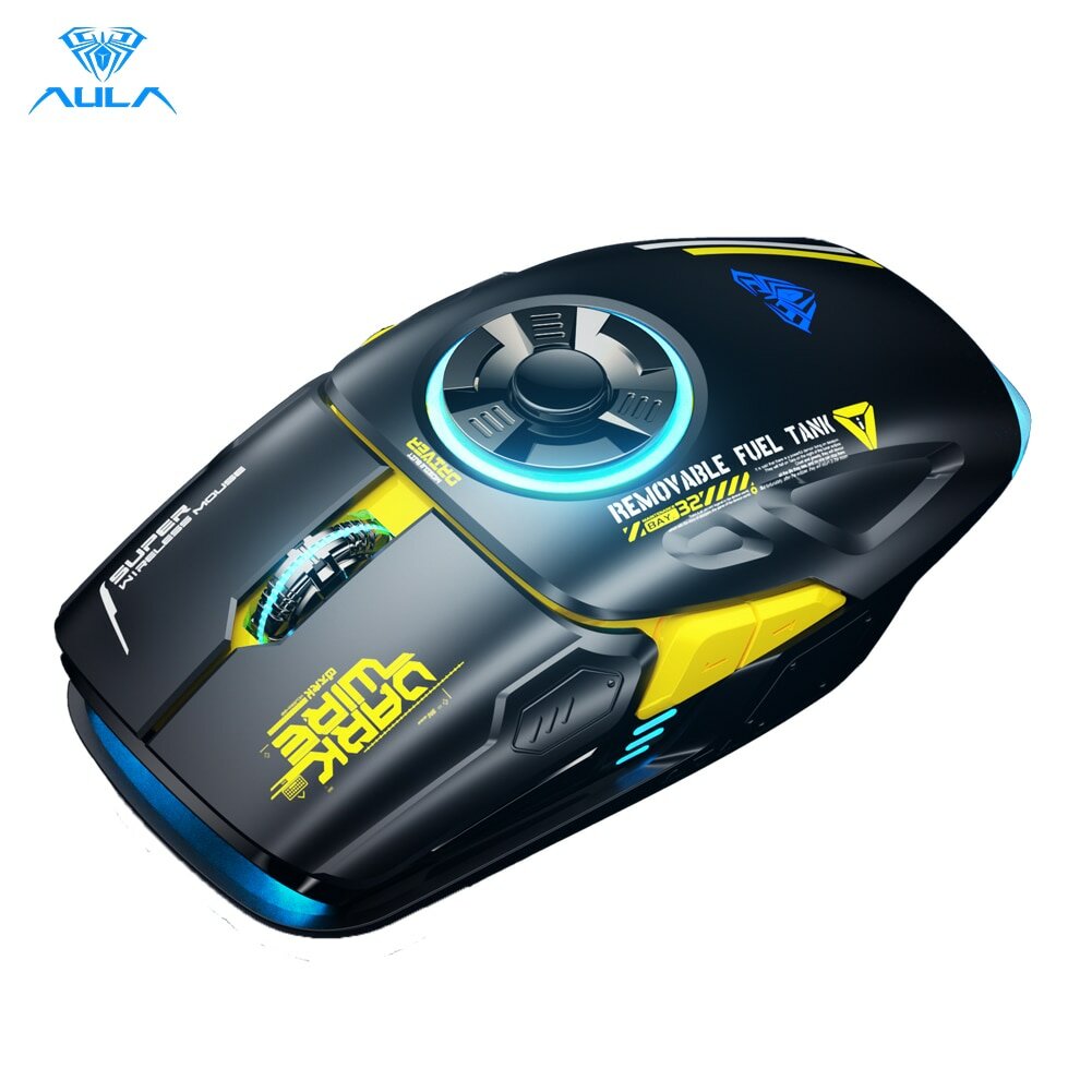 AULA H530 Kabellose Duellmodus-Maus Dekomprimierende Lade-Gyro-Maus Rotierende RGB-Maus für Esports-Gaming