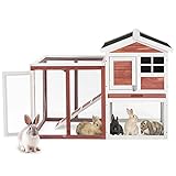 WEALTHGIRL Rabbit Bunny Hutch Käfighaus Meerschweinchen Hutch Verstecken/Laufen mit Linoleumdach 2-Tier (Braun)