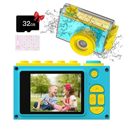 Kriogor Kamera Kinder, wasserdichte Kids Digitalkamera und Videokamera mit HD 1080P/ 8 MP/ 2 Zoll Bildschirm/ 32G TF Karte, Geschenke für Kinder (Blau)