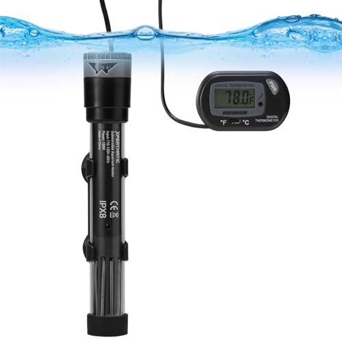 SainSmart XpertMatic Tauch-Aquarium-Heizung, 100 W, verstellbar, zusätzliches Thermometer mit Saugnäpfen für Meeress- und Süßwasser, passend für bis zu 20 Gallonen Tanks