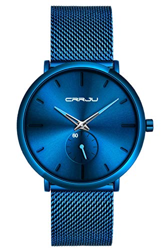 SUPBRO Herren Uhr Männer Edelstahl Wasserdicht minimalistische Armbanduhr Analog Zifferblatt Business Uhr Ultra Dünne Blau