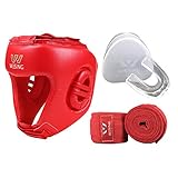 Wesing Box-Kopfbedeckung mit Handbandagen Mundschutz AIBA Kopfschutz-Sets (rot, M)