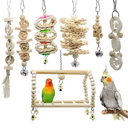 SunshineFace Vogelkäfig-Spielzeug für Papageien, Sittiche, Aras, Vögel, 7 Stück