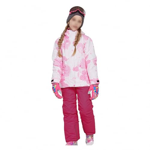 MAOTN Winddichte und warme Outdoor-Snowboardjacke mit Kapuze für Kinder, Leichter wasserdichter und kältebeständiger Winterskimantel für Mädchen + Trägerhosen-Set,Style7,120