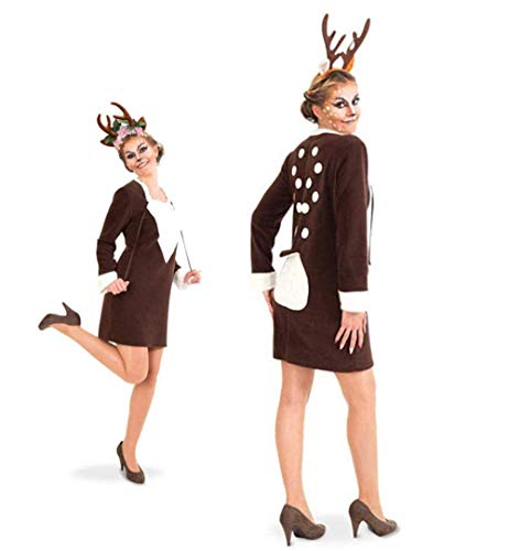 KarnevalsTeufel Damenkostüm-Set Rehlein Kleid inkl. Haarreif, Geweih Rentier Karneval Märchen Tierkostüm (42 - Modell 1)