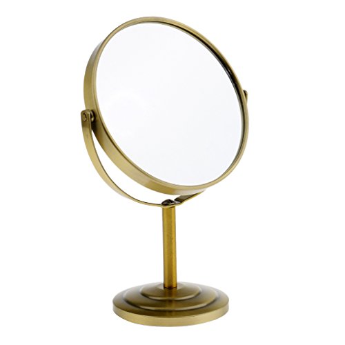 oshhni Make Up Spiegel, &Vergrößerungs Doppelseitenspiegel, Stand Tisch Tischspiegel Werkzeug Bronze/Silber, Bronze, 235 x 140 x 15 mm