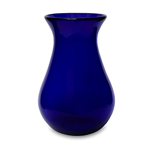 mitienda mit Liebe gemacht mexikanische Dekovase in blau, Vase, Karaffe, aus Mexiko, Blumenvase aus mungelasenes Glas