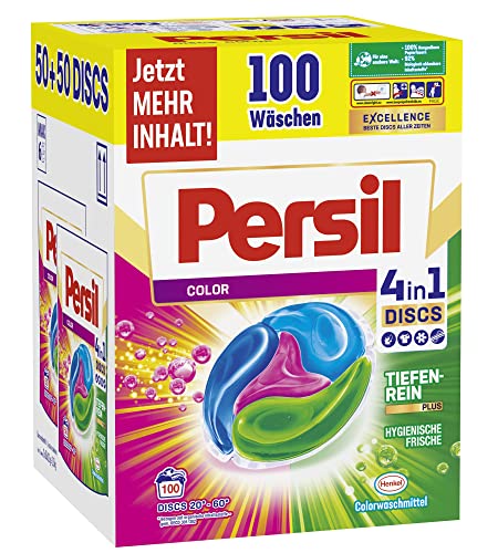 Persil Color 4in1 DISCS (100 Waschladungen), Colorwaschmittel mit Tiefenrein-Plus Technologie für leuchtende Farben, 92% biologisch abbaubare Inhaltsstoffe*