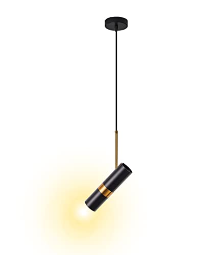 ACMHNC LED Nachttisch Hängeleuchte Modern Zylinder Schlafzimmer Pendelleuchte mit GU10-Fassung und 2m Kabel, 90° verstellbar Spot lamp 5W 3000K Warmweiß Pendellampe Höhenverstellbar, Ø6x22cm (Schwarz)
