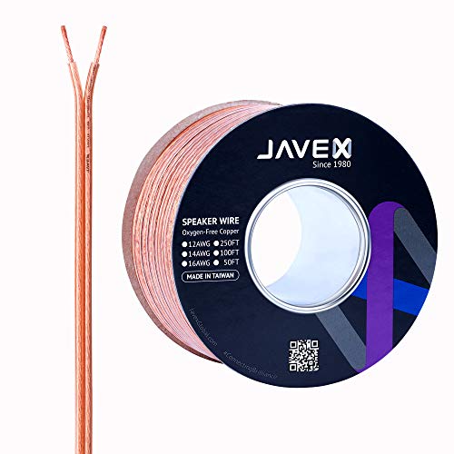 JAVEX Lautsprecherkabel 14-Gauge [2x2,11 mm2] [Sauerstofffreies Kupfer 99,9%] Litzenkupfer, Flachkabel, Kabel für HiFi-Systeme, Verstärker 250 ft [76m]