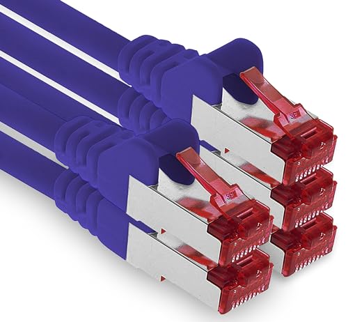 1aTTack.de Netzwerkkabel Cat 6 (10m - violett - 5 Stück) Ethernetkabel Cat Kabel Lankabel Cat6 (SFTP PIMF) doppelt geschirmt Patchkabel Set 1000 Mbit/s Internet DSL Anschluss Router Computer