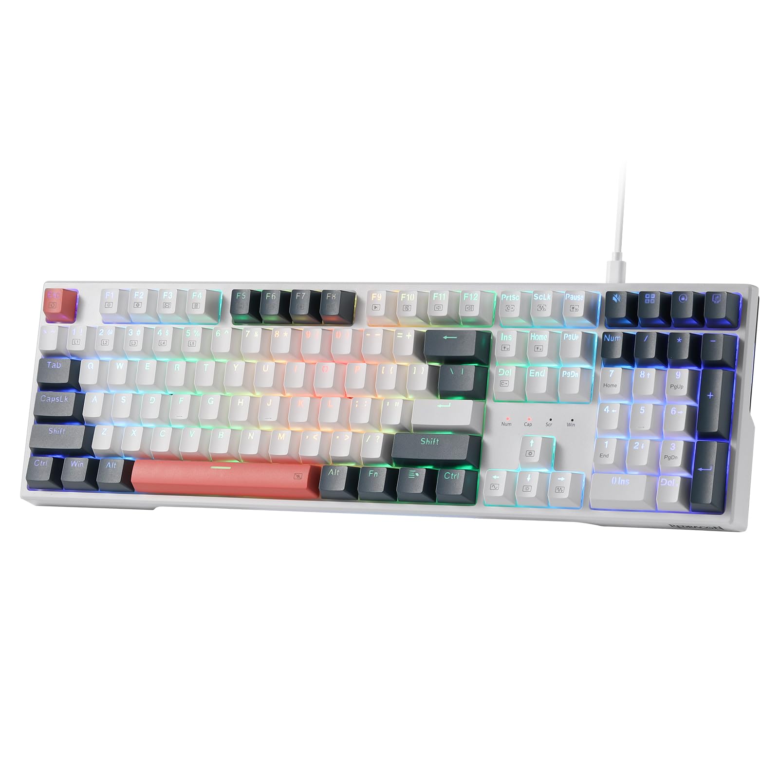 Redragon K668 RGB-Gaming-Tastatur, 104 Tasten + 4 zusätzliche Hotkeys, kabelgebundene mechanische Tastatur mit schallabsorbierendem Schaumstoff, Tastenkappen, roter Schalter