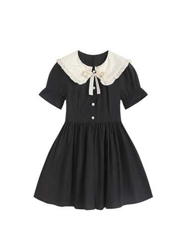 Schwarze Gothic-Kleider mit Peter-Pan-Kragen für Damen, französisches Vintage-A-Linien-Minikleid, Elegantes Y2k-Party-Kawaii-Einteilerkleid, Sommer-Schwarz-S