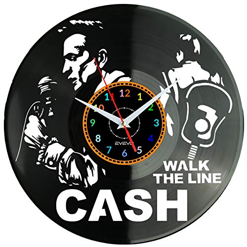 EVEVO Johnny Cash Wanduhr Vinyl Schallplatte Retro-Uhr groß Uhren Style Raum Home Dekorationen Tolles Geschenk Wanduhr Johnny Cash