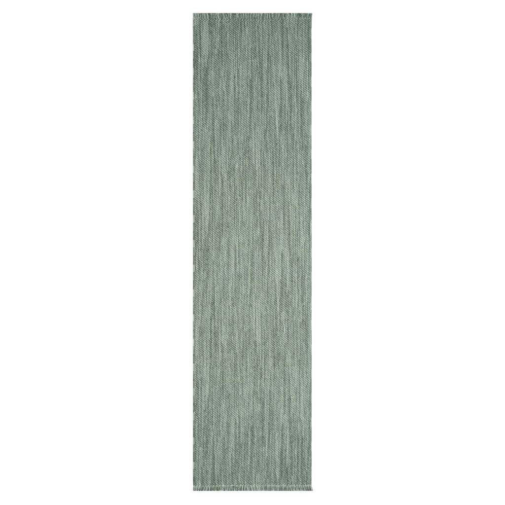 carpet city Teppich-Läufer Kurzflor Flur - Grün - 80x300 cm - Teppiche Fransen Boho-Style - Einfarbig - Schlafzimmer, Wohnzimmer