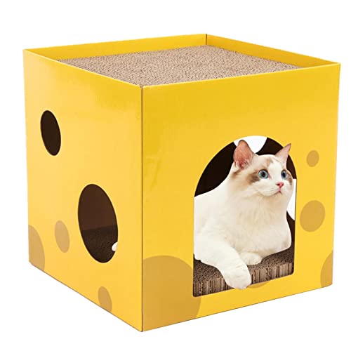 Faltbares Katzenbett - Großes Katzenhüttenbett mit halbkreisförmigem Einstieg,Katzenkrallen-Pflegebrett Haustierhauszubehör mit Zwei Schichten für Kätzchen, Geburtstags Ngumms