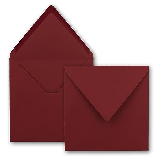 Quadratische Brief-Umschläge ohne Fenster in Dunkelrot - 100 Stück - 15,5 x 15,5 cm - Nassklebung - Für Hochzeits-Karten, Einladungskarten und mehr - Serie FarbenFroh®