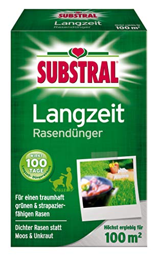 Substral Langzeit Rasendünger, mit Langzeitwirkung, 100 Tage Langzeitdüngung, staubfreies Granulat 100 m² - 2 kg