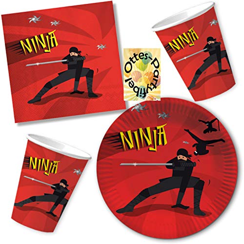 HHO Ninja Party-Set 52tlg. für 16 Gäste : Teller Becher Servietten