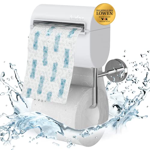 Bideo 2.0 Toilettenpapier Befeuchter mit verbesserter Halterung - Patentiert System für Feuchte Toilettentücher - Toilettenpapierhalter für Feuchtes Toilettenpapier - Weiß "W"