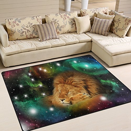 Use7 Weltraum-Galaxie-Löwen-Teppich für Wohnzimmer, Schlafzimmer, 160 cm x 122 cm