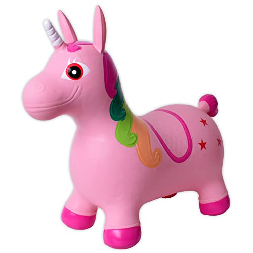 TE-Trend Springpferd Hüpftier Einhorn Unicorn Hüpfpferd bis 50kg belastbar rosa Pumpe SGS geprüfte Qualität