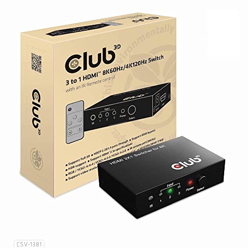Club3D CSV-1381 HDMI™ 3 auf 1 Umschalter 8K60Hz/4K120Hz Umschalter