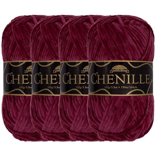 JubileeYarn Chenille-Garn, Kammgewicht, 100 g/Knäuel, Jaspis, 4 Knäuel