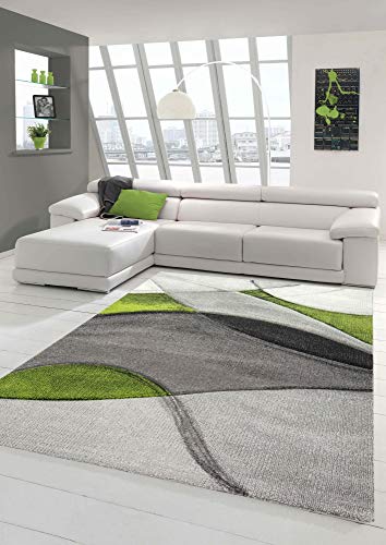 Teppich modern Teppich Wohnzimmer abstrakt in grün grau schwarz Größe 80x150 cm