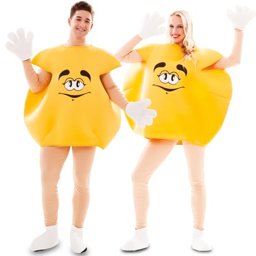 Krause & Sohn Schokolinse Kostüm Sweet Candy für Erwachsene Gr. M/L Gruppenkostüm Paarkostüm Fasching Karneval lustige Kostüm Süßigkeit (Gelb)