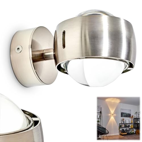 Halbrunde Wandlampe Sapri für das Wohnzimmer - Metall-Lampe mit Glaslinsen in Nickel matt - LED oder Halogen-Licht scheint zusätzlich aus zwei Effekt-Schlitzen aus den Seiten