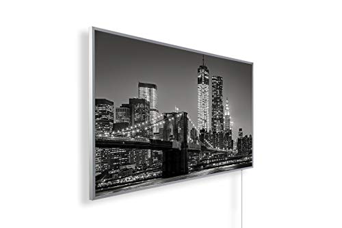 Könighaus Fern Infrarotheizung - Bildheizung in HD Qualität mit TÜV/GS - 200+ Bilder - mit Smart Home Thermostat, steuerbar mit APP für Handy- 1000 Watt (155. New York Skyline schwarz weiß)