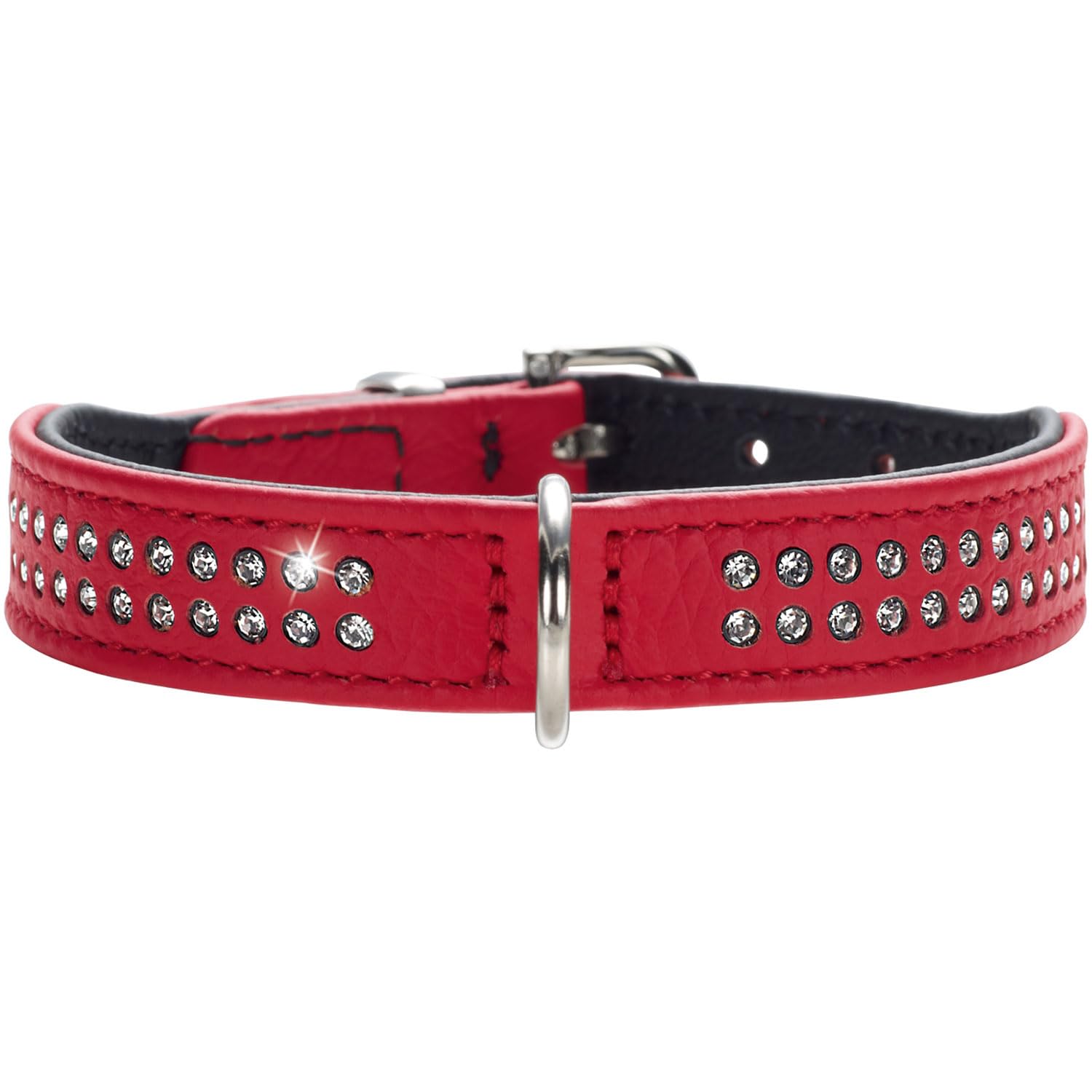 HUNTER DIAMOND PETIT Halsband für kleine Hunde, Leder, mit Strasssteinchen, 42 (S), rot/schwarz