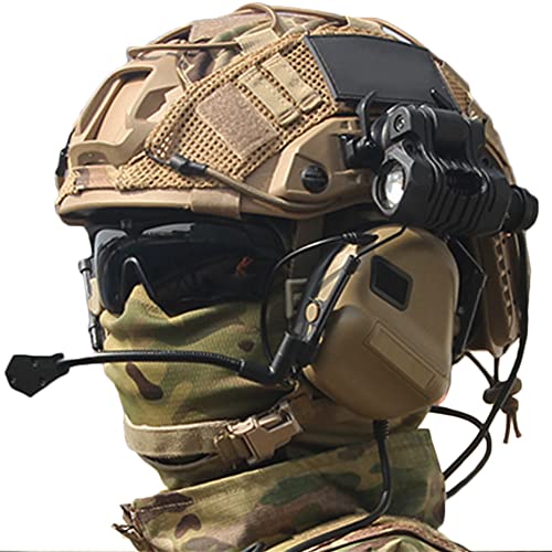 AQzxdc Fast Airsoft-Helm Sets, mit Vier Augen Fernrohr-Modell und Schalldichten Kopfhörern, Taschenlampen, Schutzbrillen, Signallampen etc, für Paintball Outdoor-Jagd BBS,Be Sets