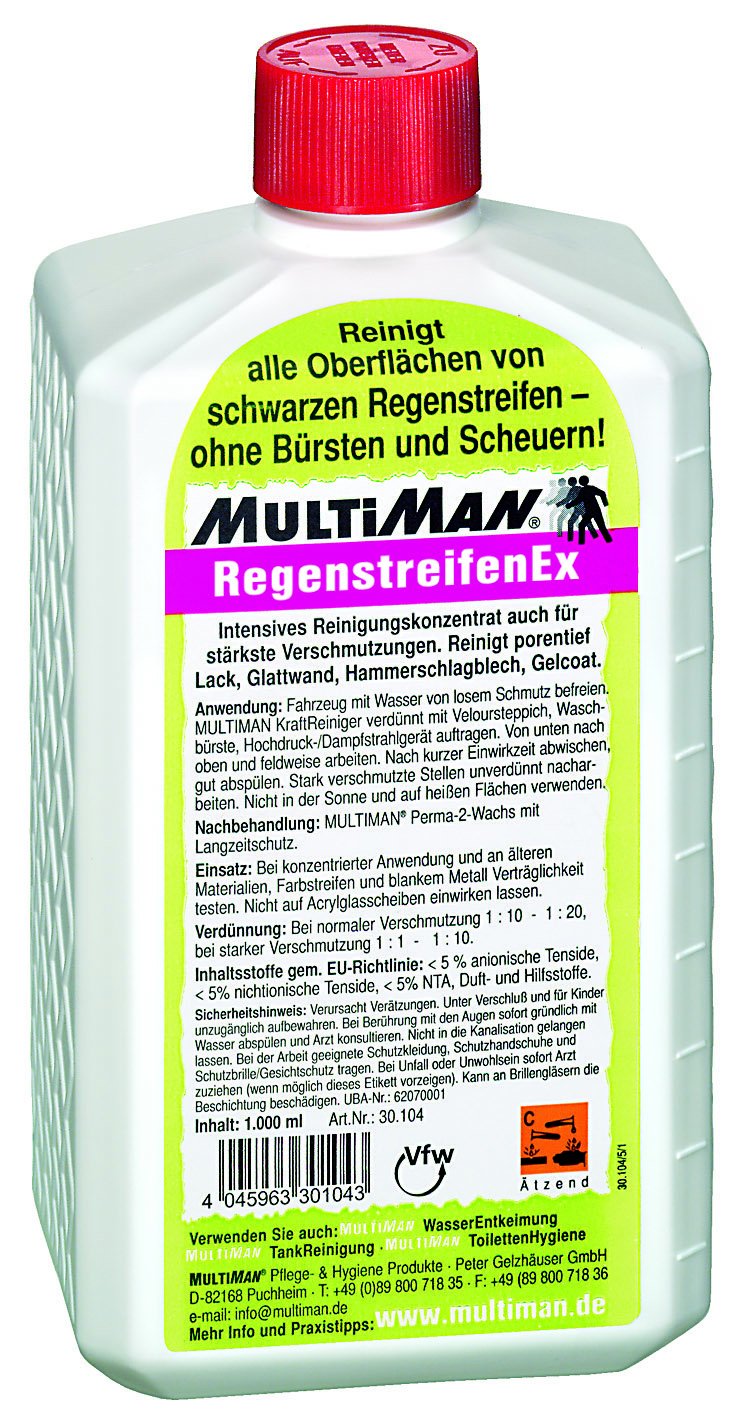 MultiMan RegenstreifenEx - 1l - Beseitigt Regenstreifen von Lack- und Kunststoffoberflächen