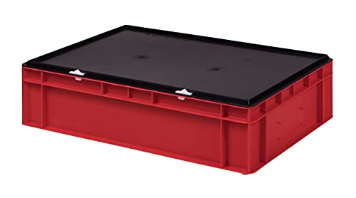 Stabile Profi Aufbewahrungsbox Stapelbox Eurobox Stapelkiste mit Deckel, Kunststoffkiste lieferbar in 5 Farben und 21 Größen für Industrie, Gewerbe, Haushalt (rot, 60x40x15 cm)