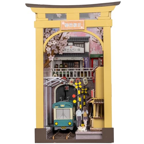 Crafts&Co® DIY Miniature Book Nook | DIY Puppenhaus Erwachsene | Hölzernes Puppenhaus-Kit | Holz Mini Haus Modell mit Licht | 1:18 | Japanischer Bahnhof