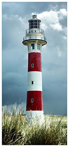 Wallario Premium Türfolie Türposter Selbstklebende Türtapete Leuchtturm am Strand - 93 x 205 cm Abwischbar, Brillante Farben rückstandsfrei zu entfernen