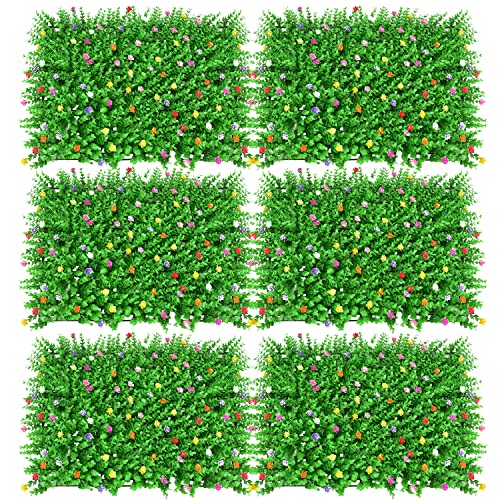 12 Stück Künstliche Hecke mit Blumen Künstliche Hecke Hängepflanzen Künstliche Pflanze Rasen Wand, UV-geschützt Grüne Wandkulisse, für Zuhause, Garten, Hinterhof, 60 X 40cm